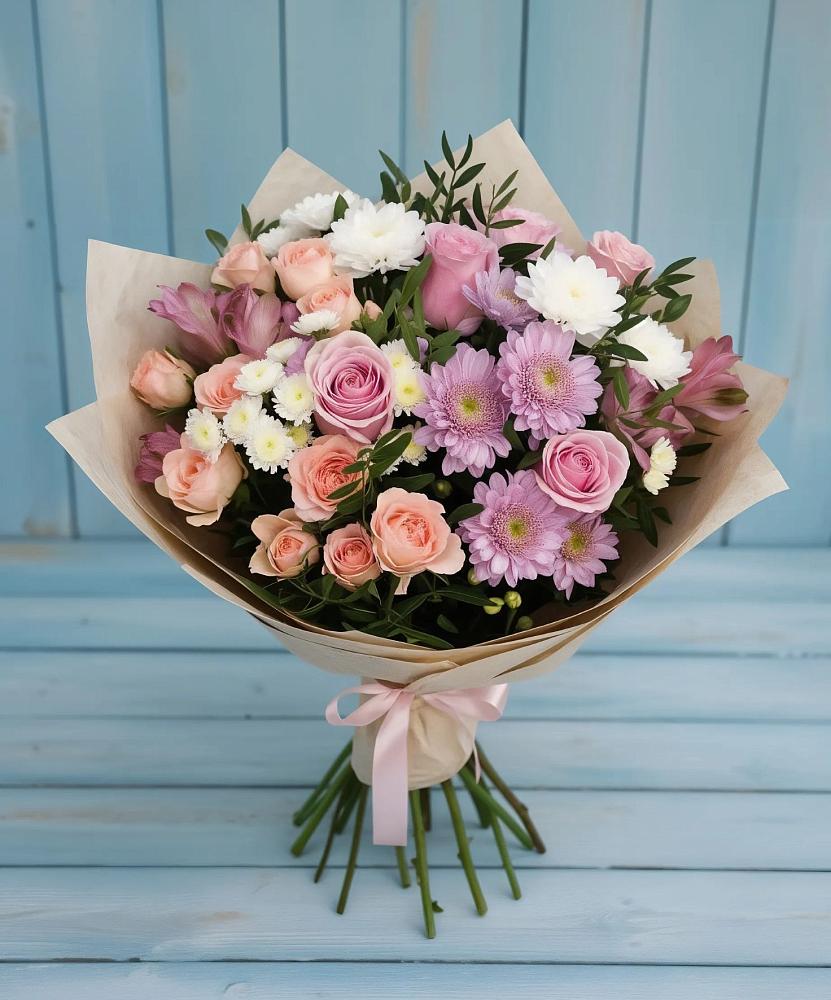 Букет цветов из: Хризантемы, Розы и Альстромерии в Нестерово
