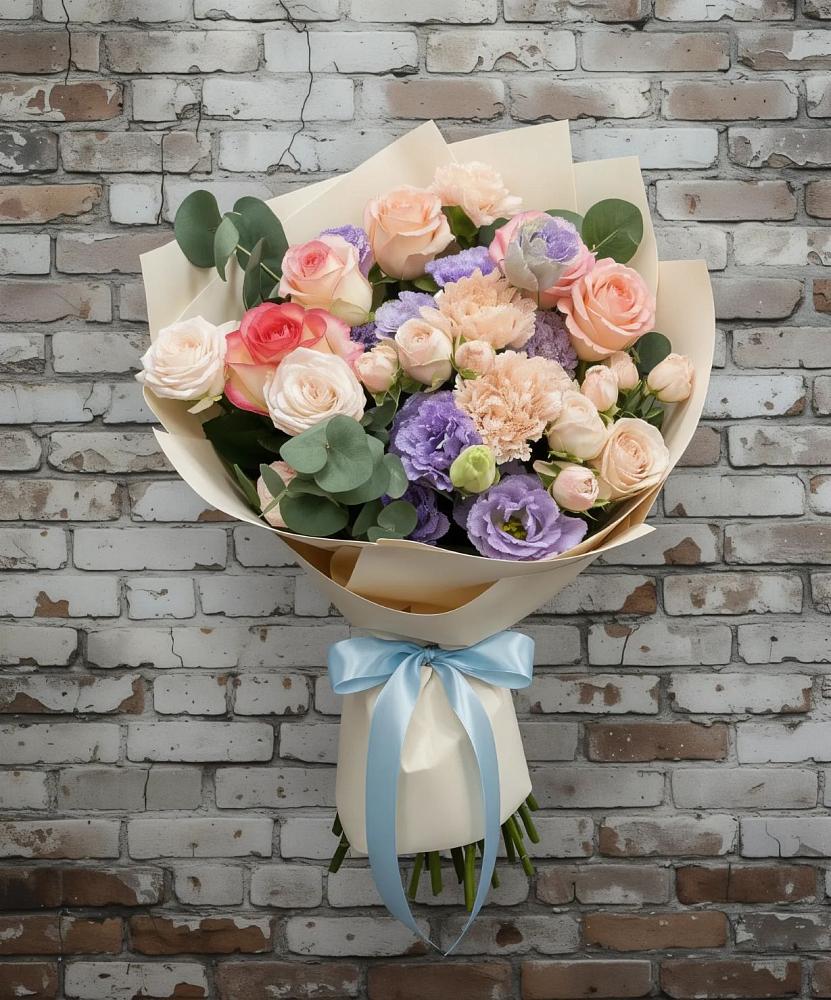 Букет цветов из: Розы, Лизиантусы и Гвоздики в Нестерово