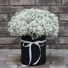 Цветочная композиция из Гипсофила в шляпной коробке в Нестерово